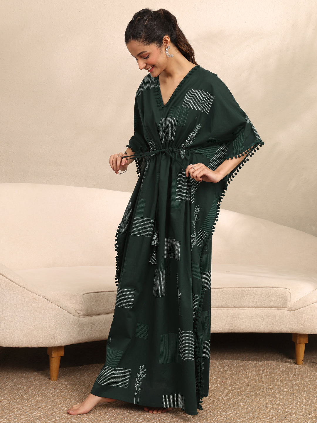 Buy Green Geometric Printed Cotton Kaftan Night Dress Online in United States at $27.00 | Libas Buy Green Geometric Printed Cotton Kaftan Night Dress Online in United States at $27.00 | Libas