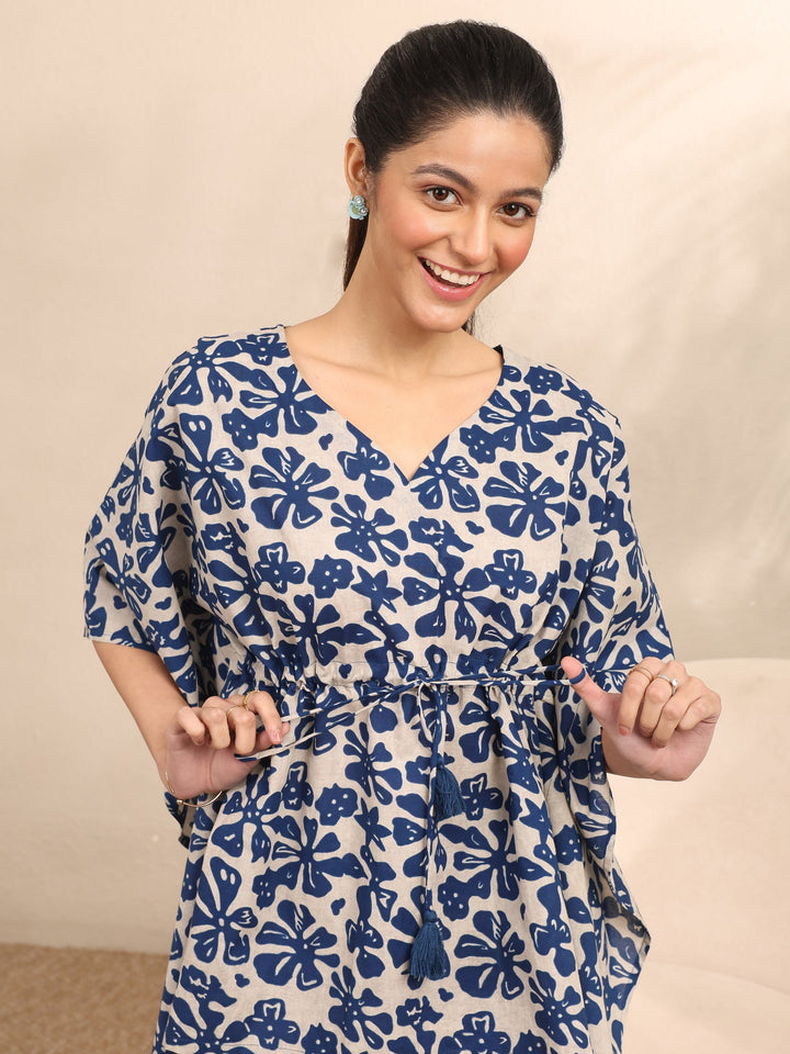 Blue Printed Cotton Night Suit