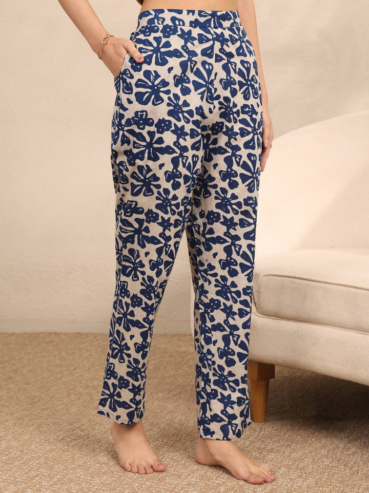 Blue Printed Cotton Night Suit