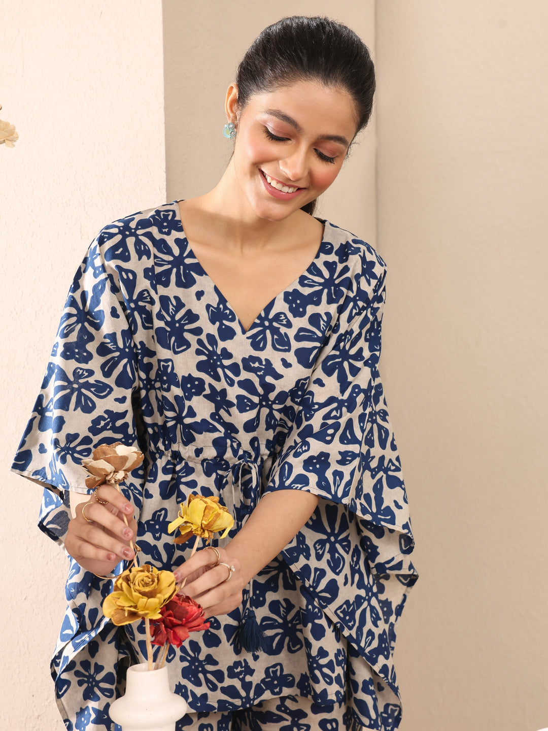 Blue Printed Cotton Night Suit