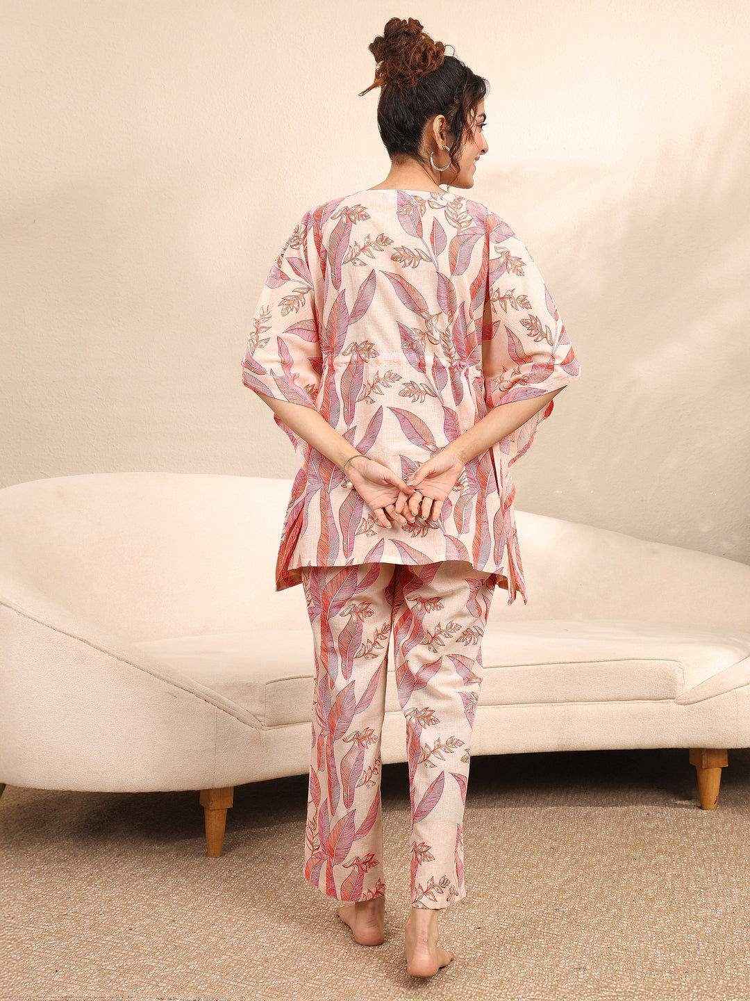 Off White Printed Cotton Night Suit