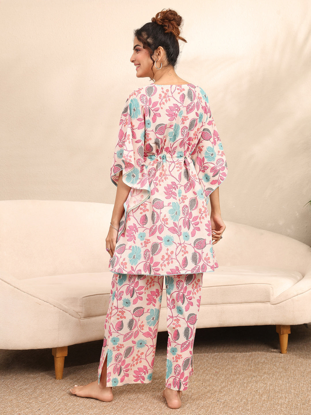 Off White Printed Cotton Night Suit