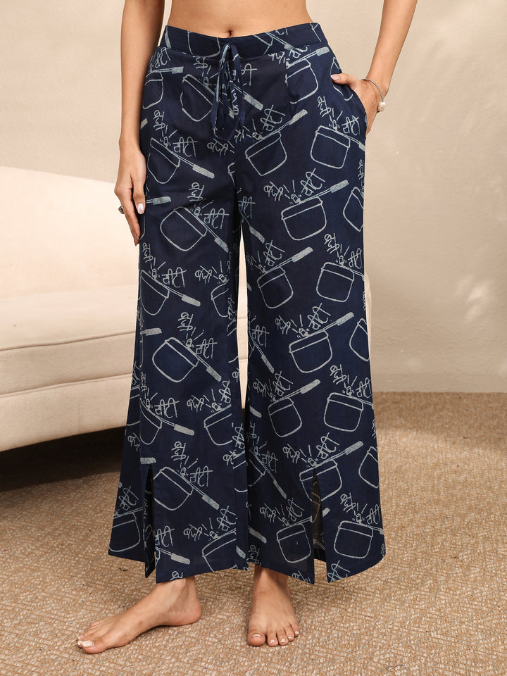 Blue Printed Cotton Night Suit