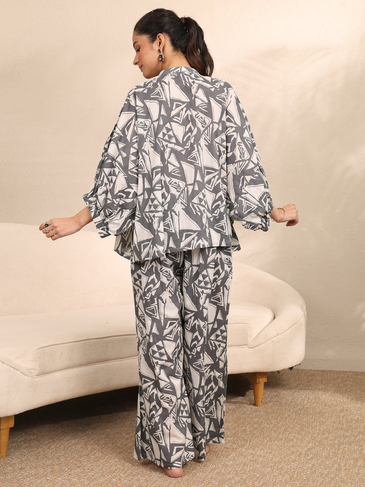 Grey Printed Cotton Night Suit