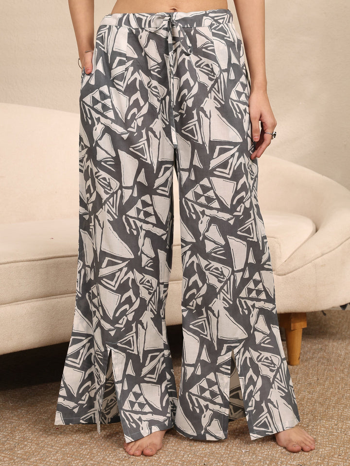 Grey Printed Cotton Night Suit
