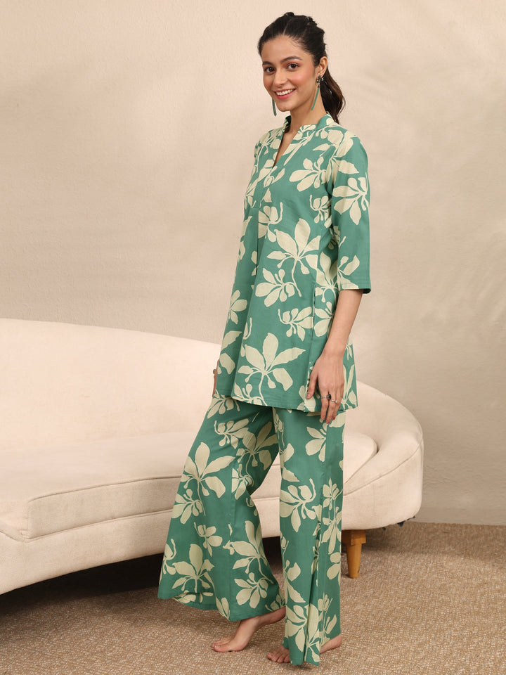 Green Printed Cotton Night Suit