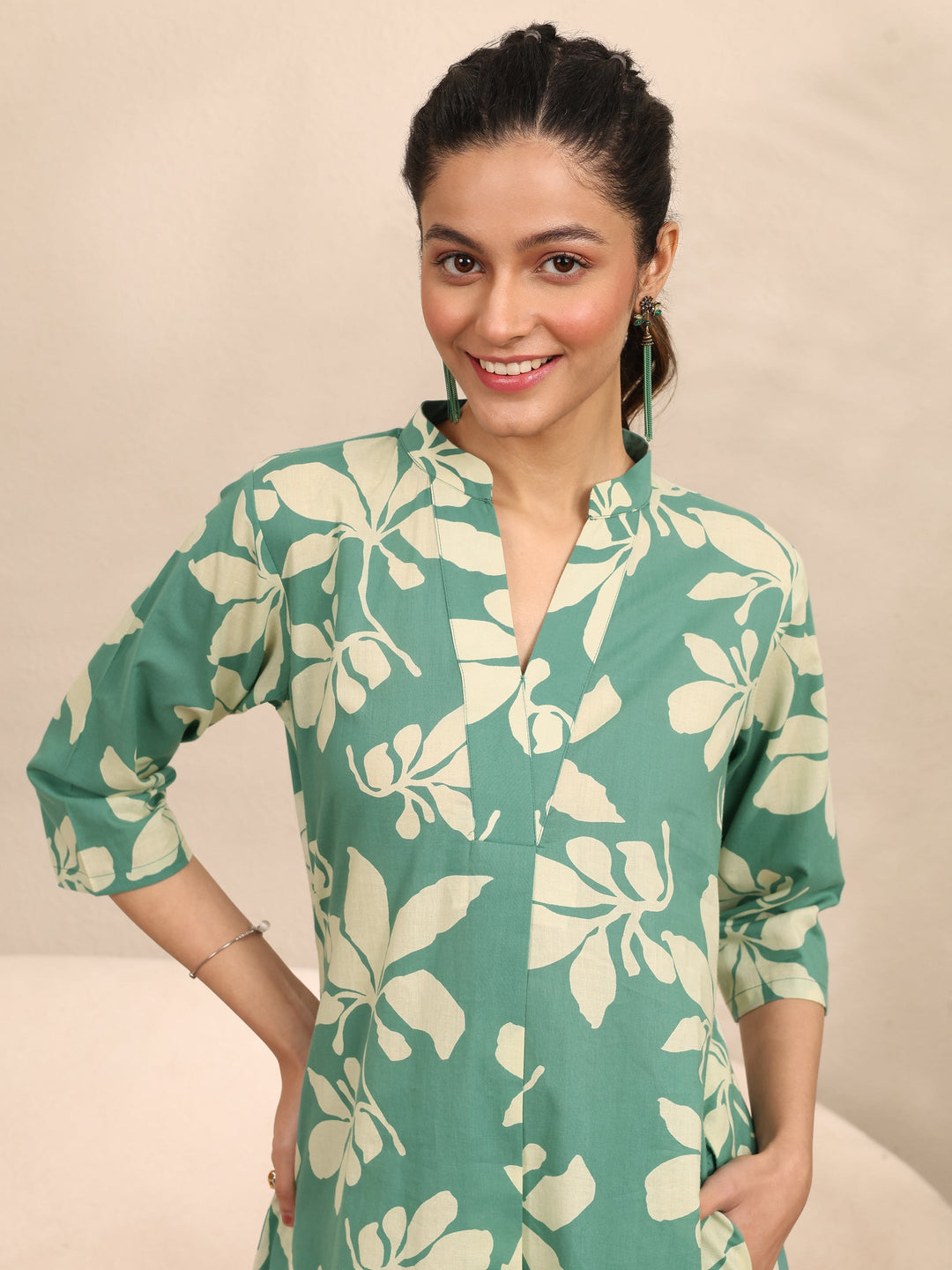 Green Printed Cotton Night Suit