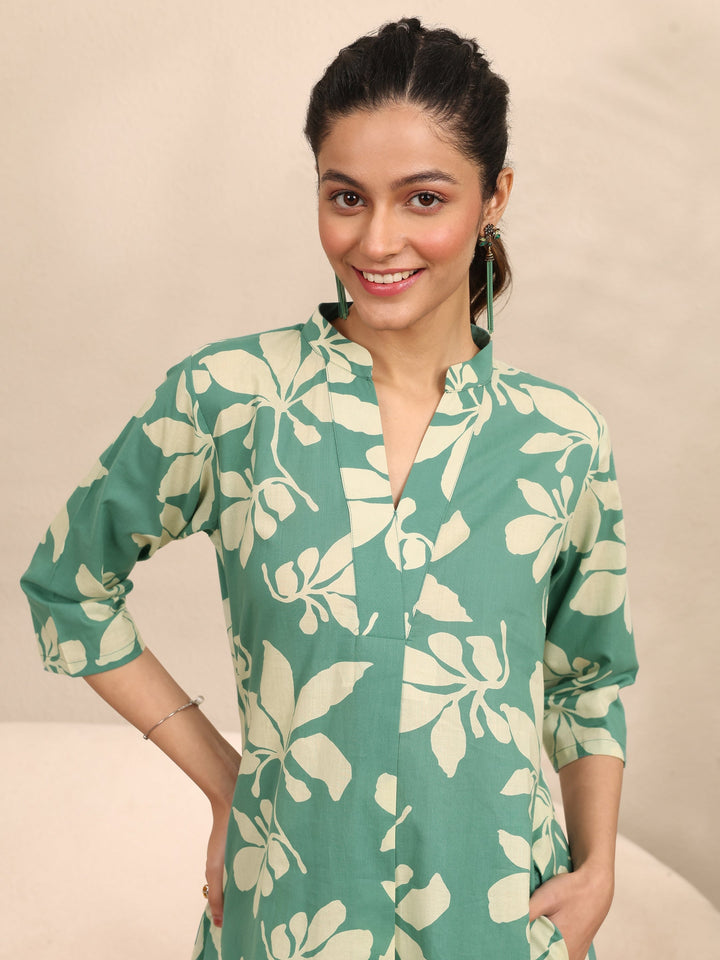 Green Printed Cotton Night Suit