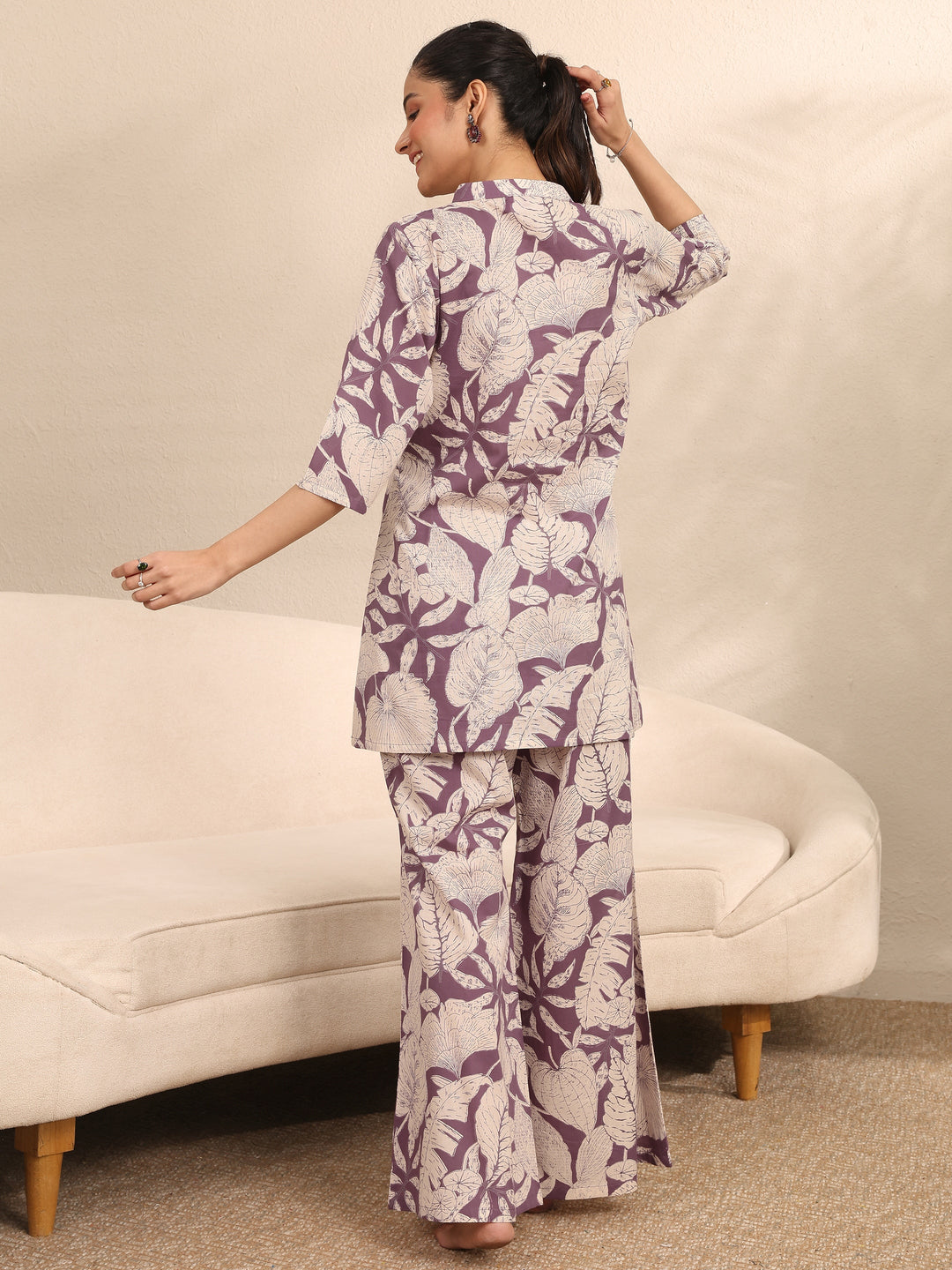 Purple Printed Cotton Night Suit