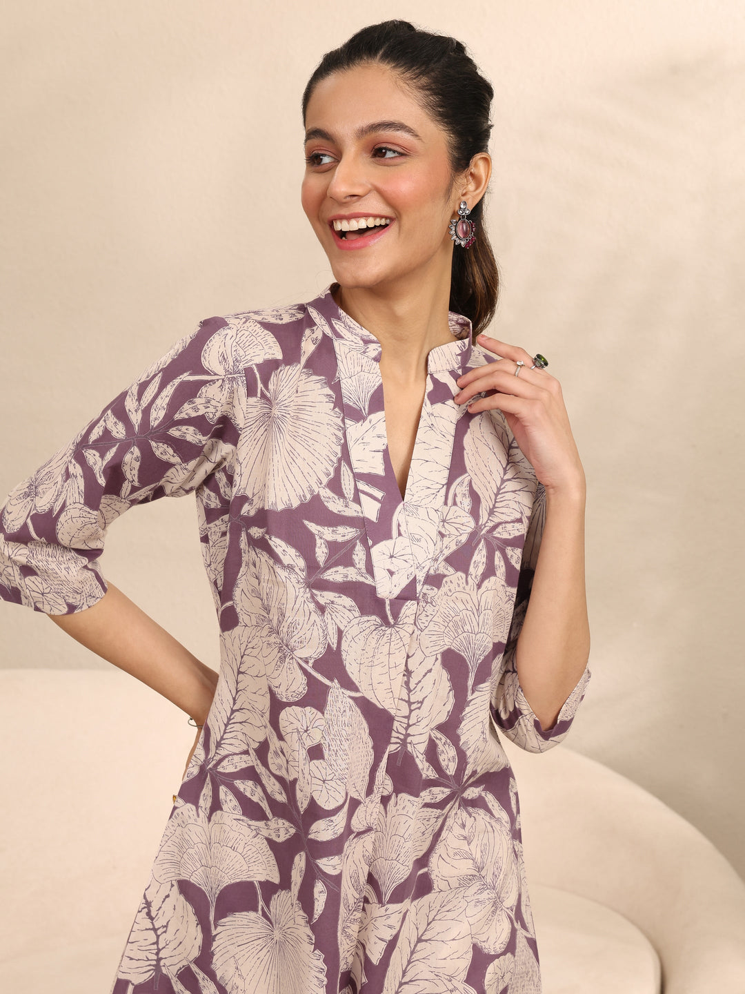 Purple Printed Cotton Night Suit