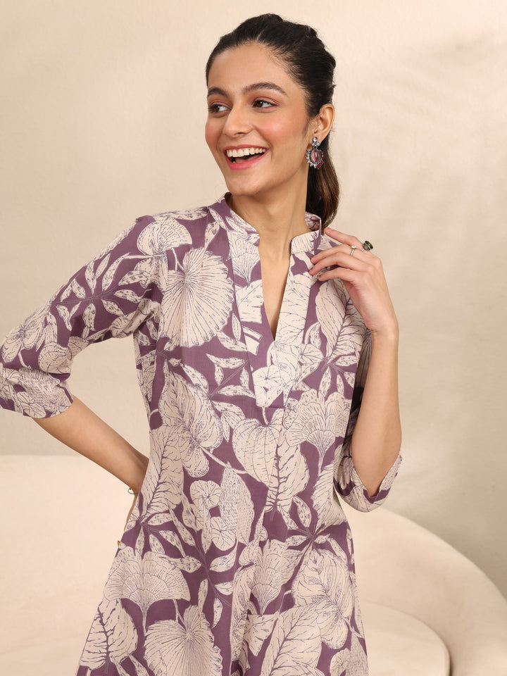 Purple Printed Cotton Night Suit