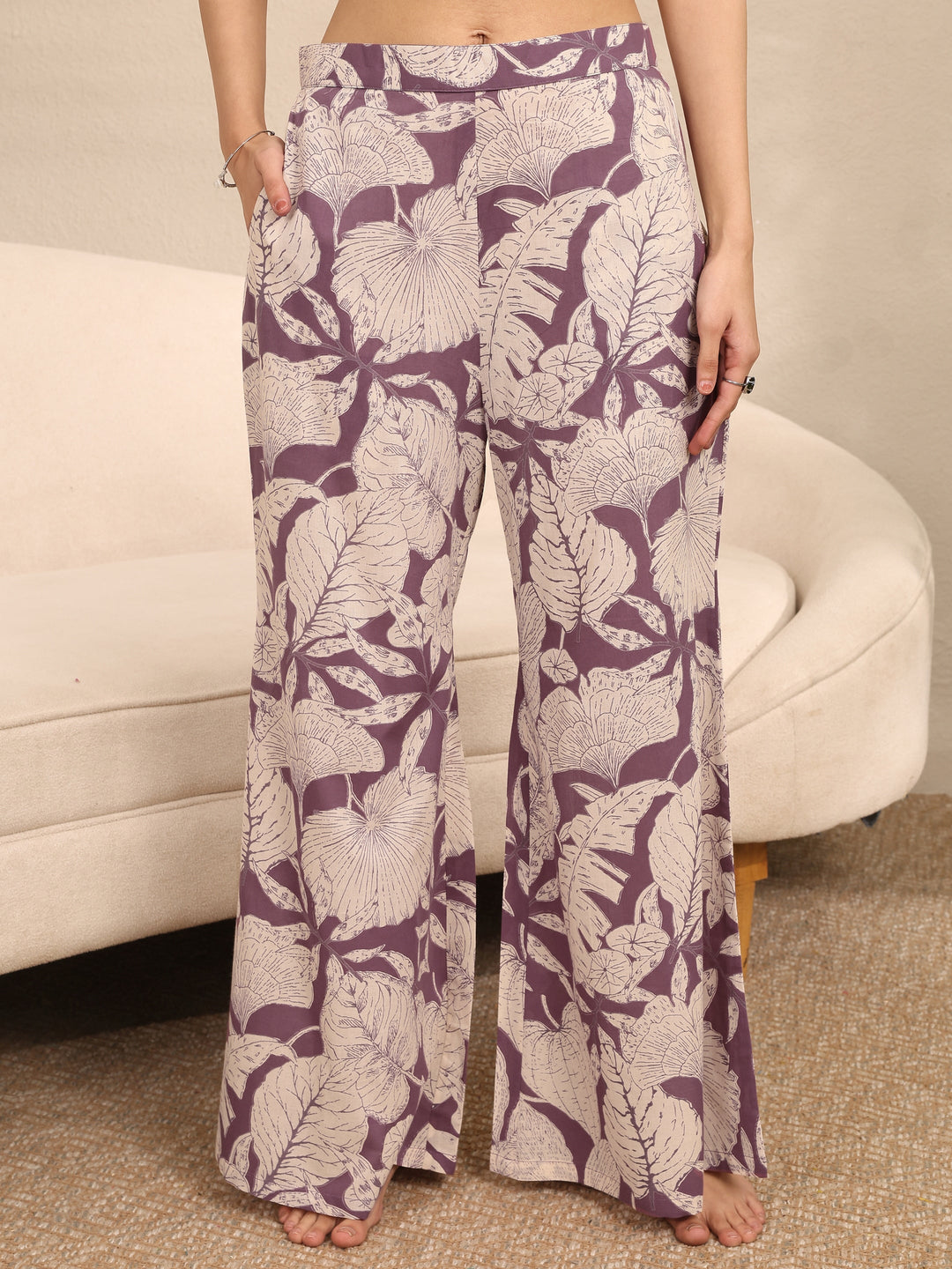 Purple Printed Cotton Night Suit