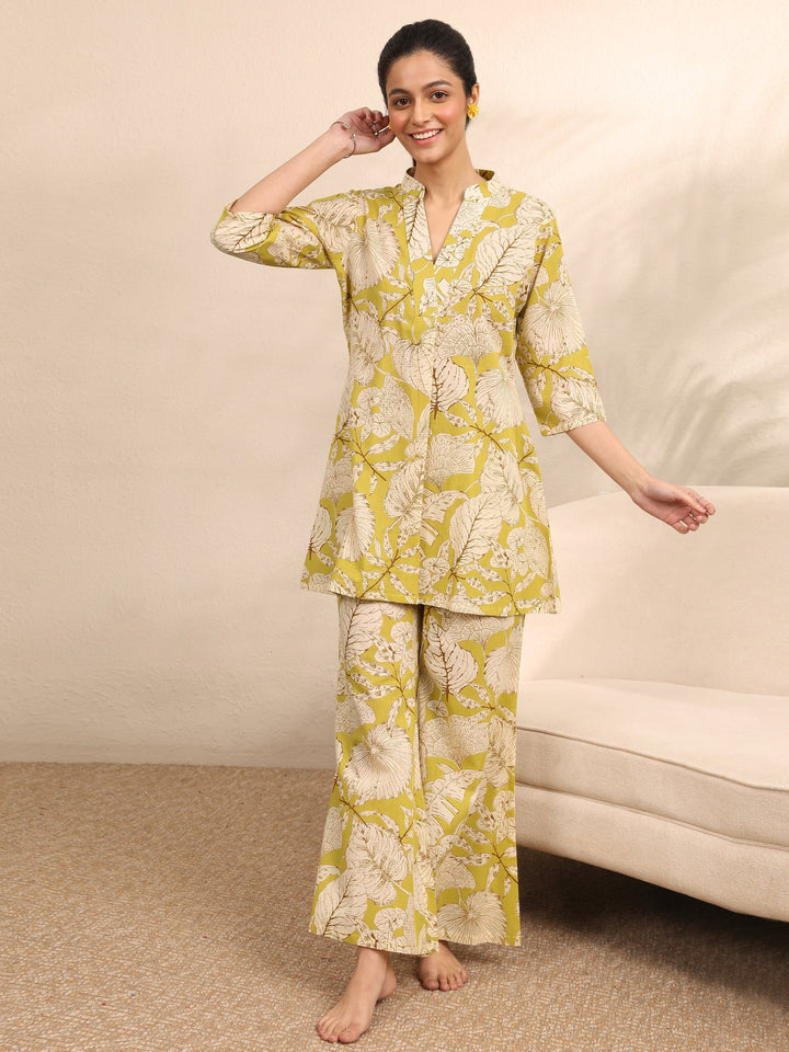 Green Printed Cotton Night Suit