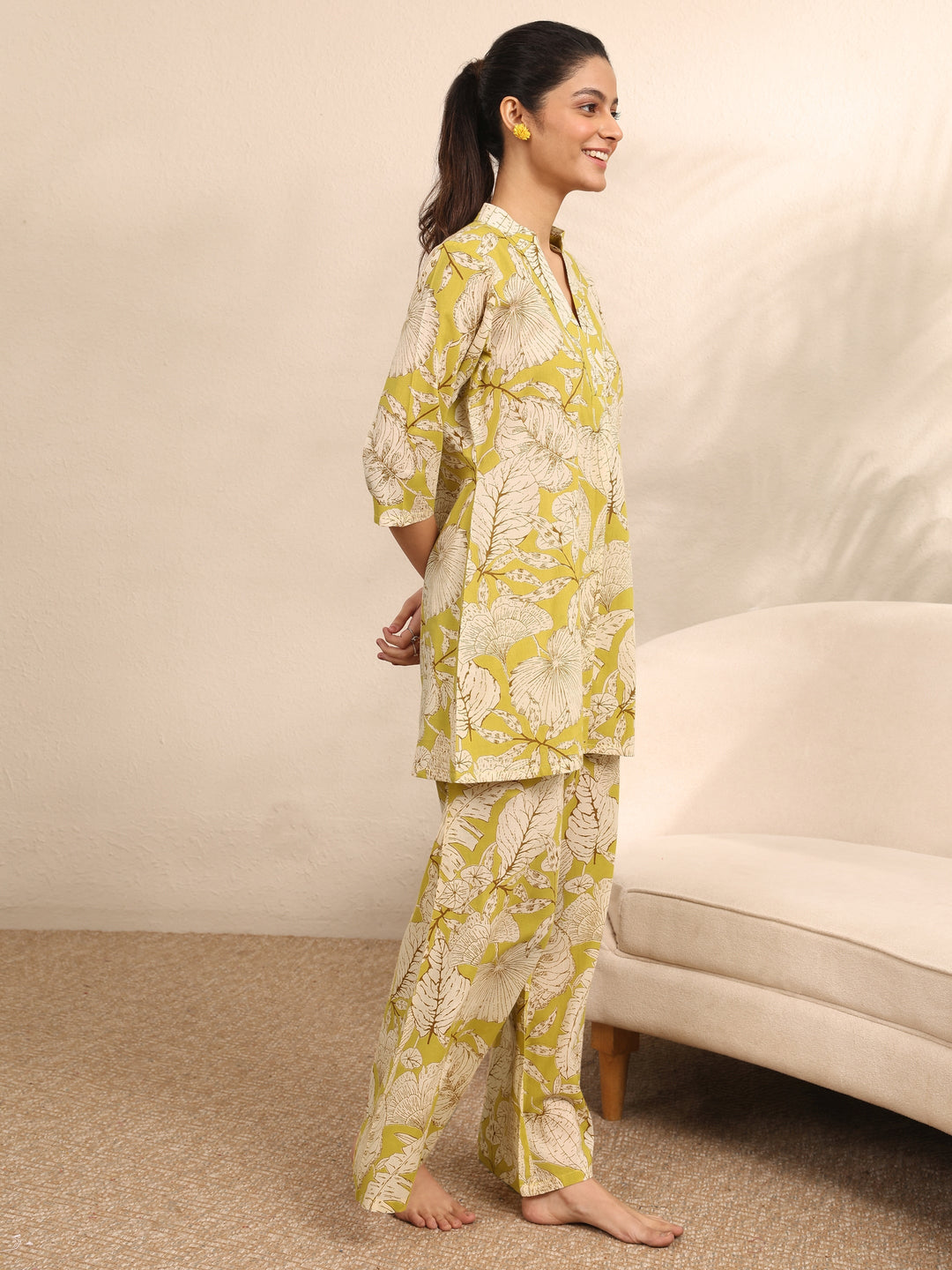 Green Printed Cotton Night Suit