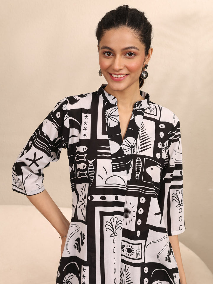 Black Printed Cotton Night Suit