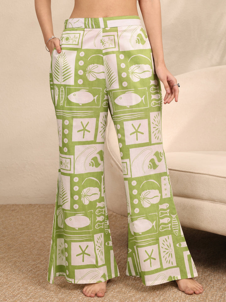 Green Printed Cotton Night Suit