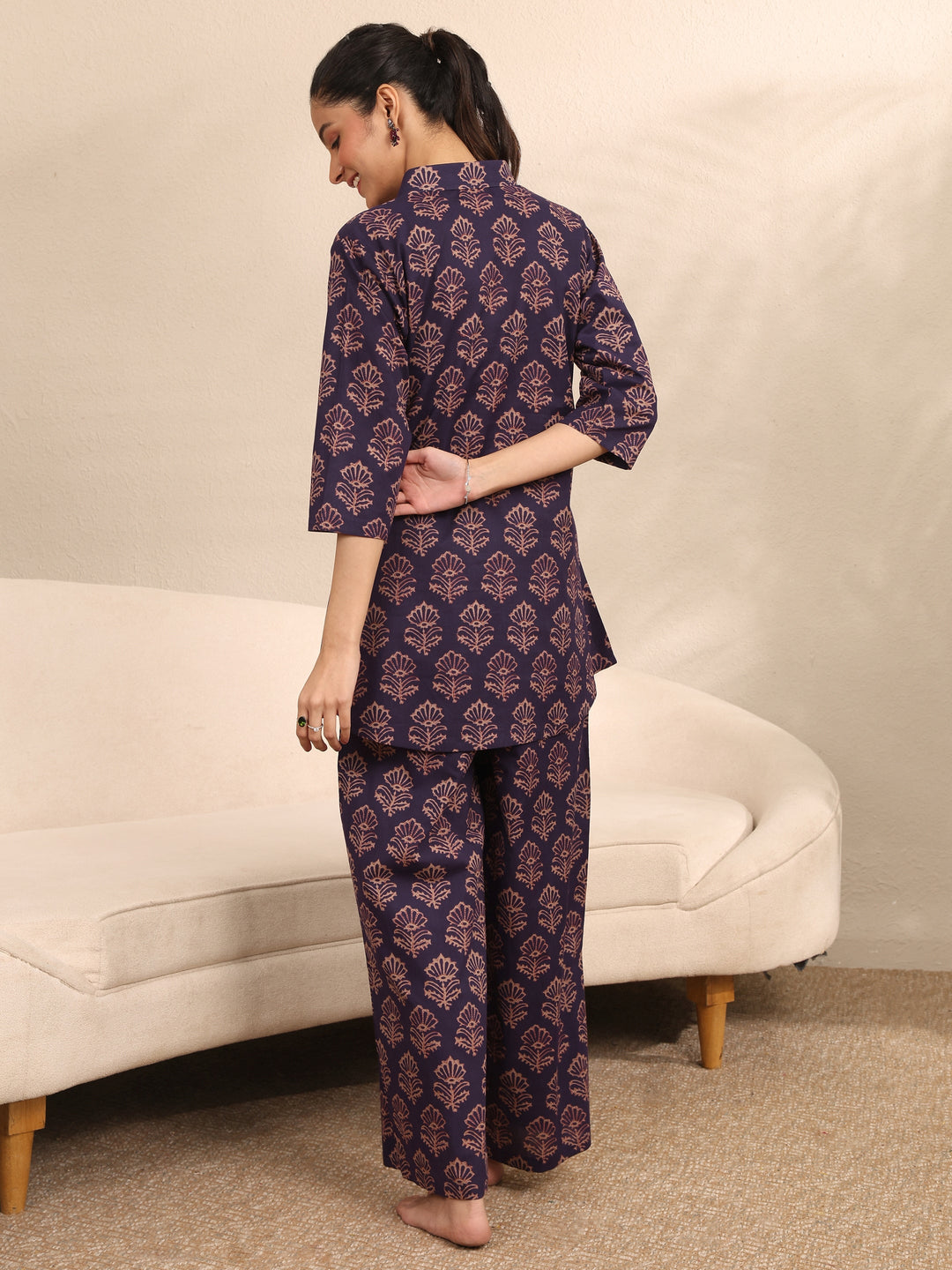 Purple Printed Cotton Night Suit