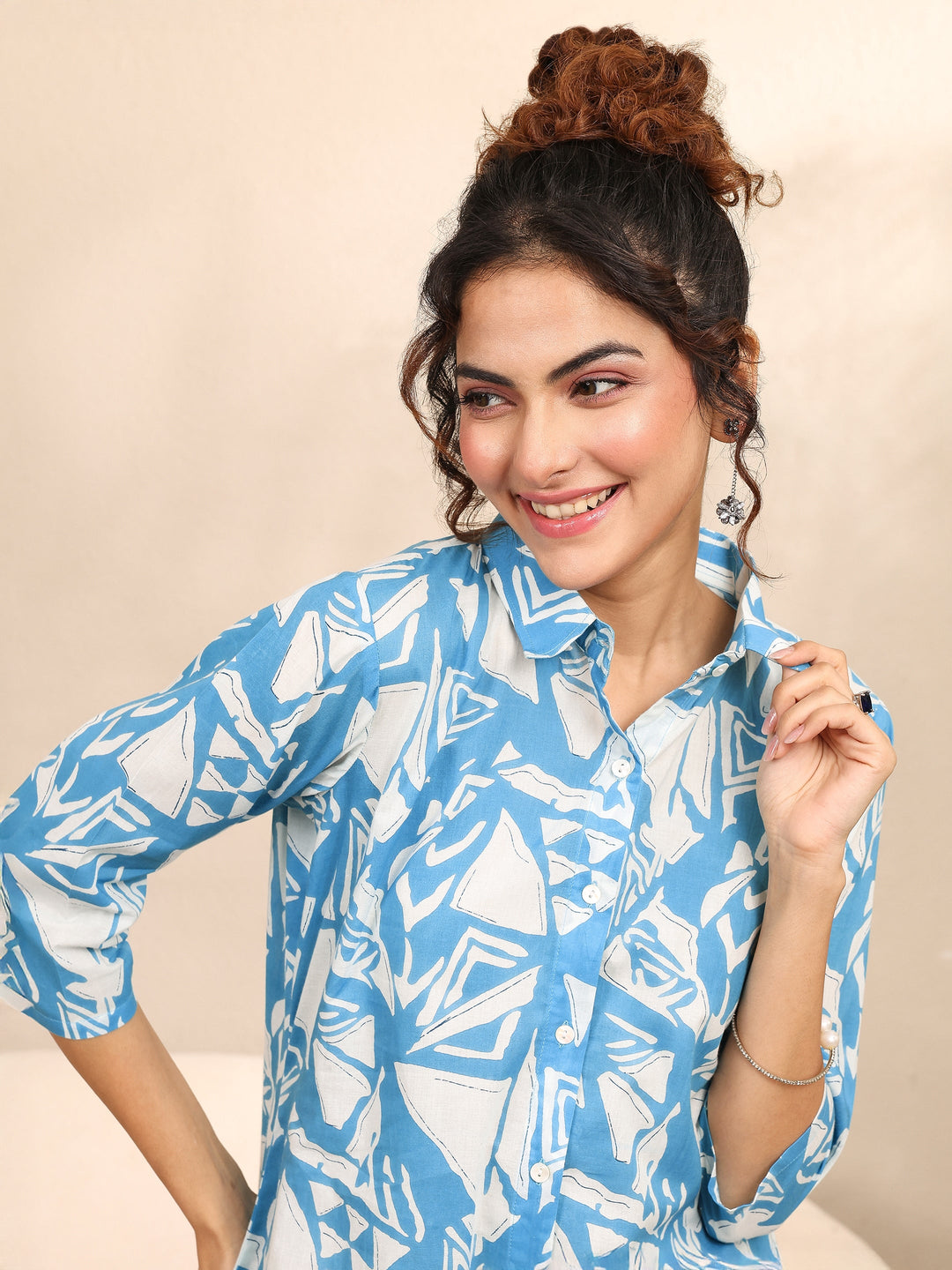 Blue Printed Cotton Night Suit