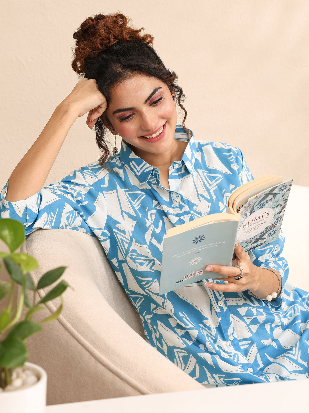 Blue Printed Cotton Night Suit