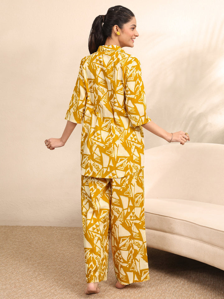 Mustard Printed Cotton Night Suit