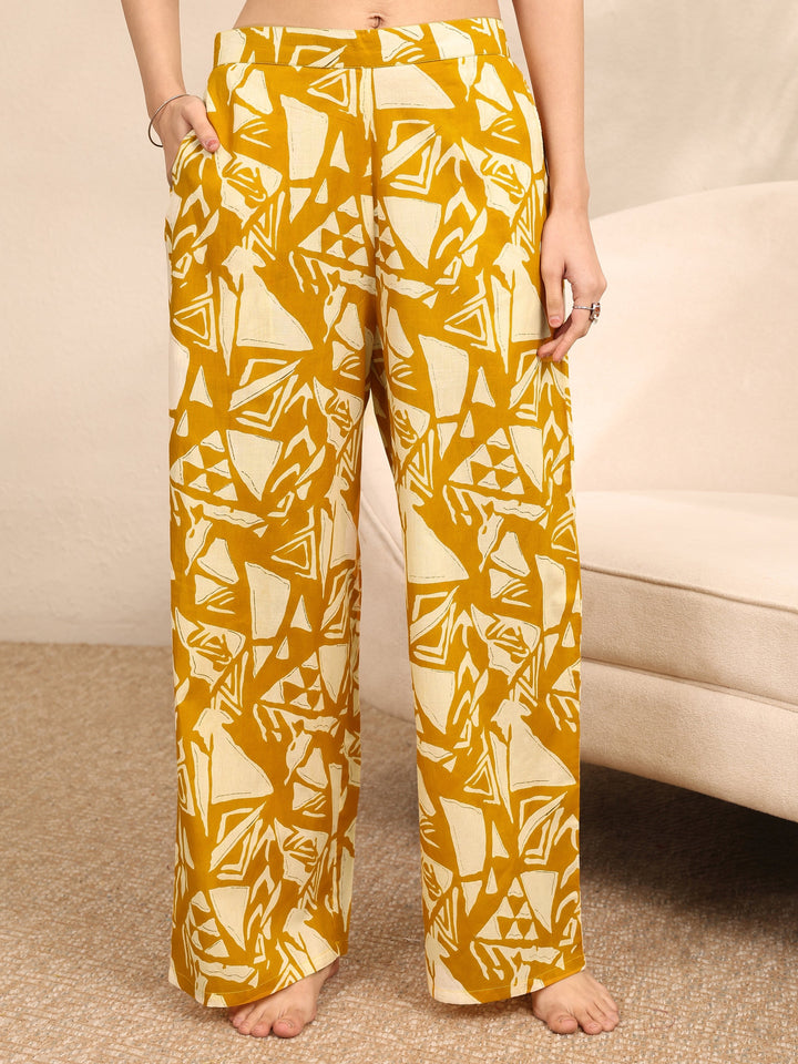 Mustard Printed Cotton Night Suit
