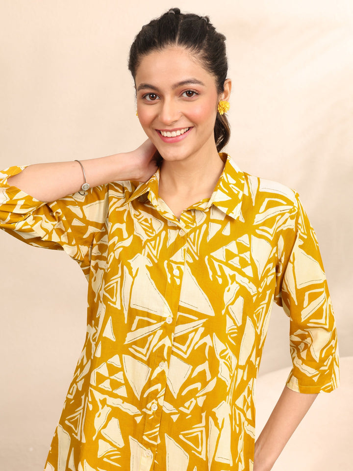 Mustard Printed Cotton Night Suit