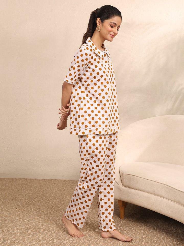 Off White Printed Cotton Night Suit