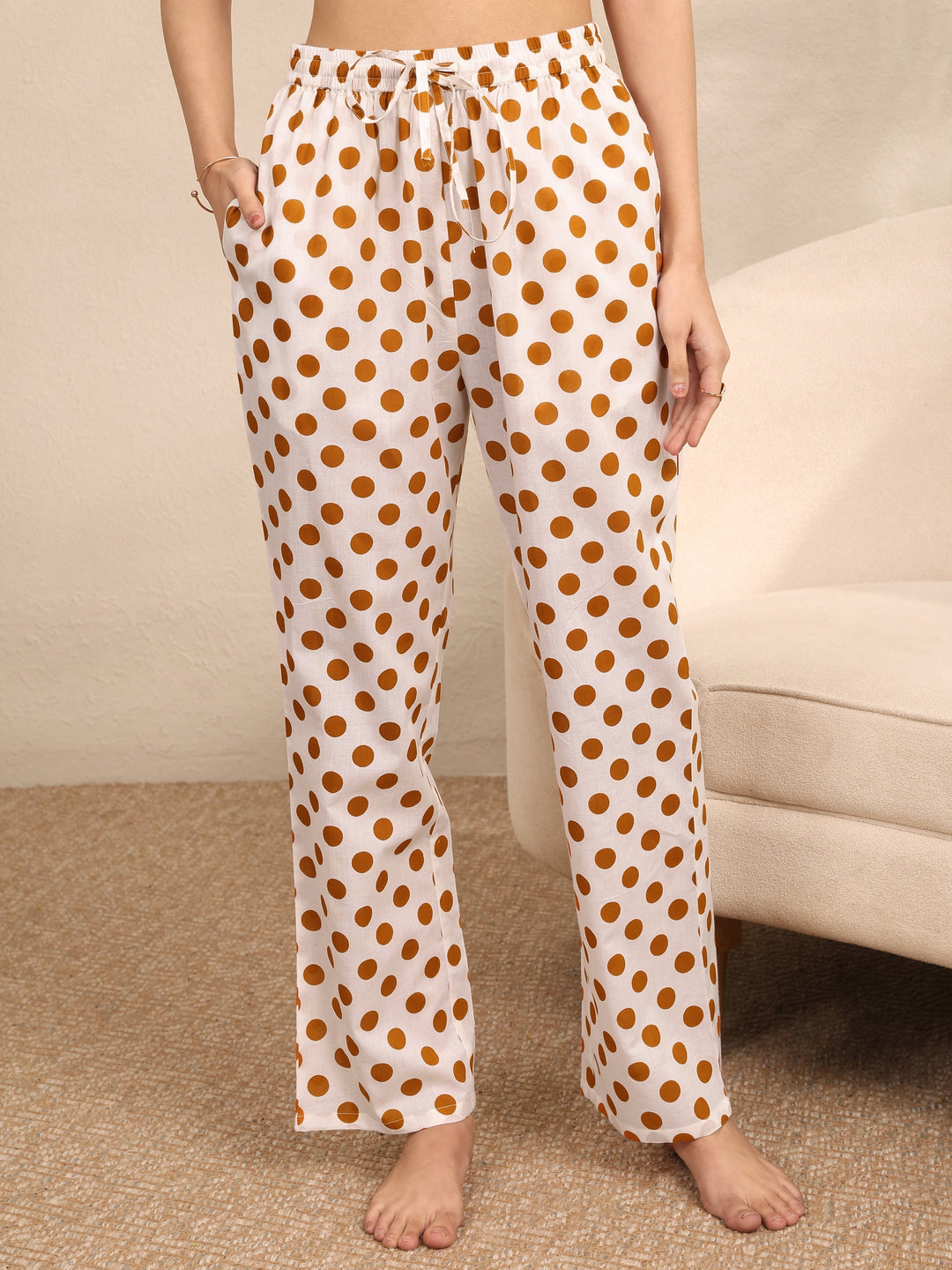 Off White Printed Cotton Night Suit