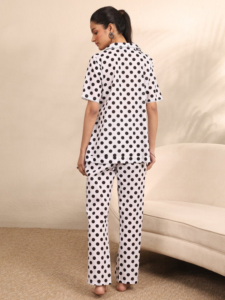 Off White Printed Cotton Night Suit