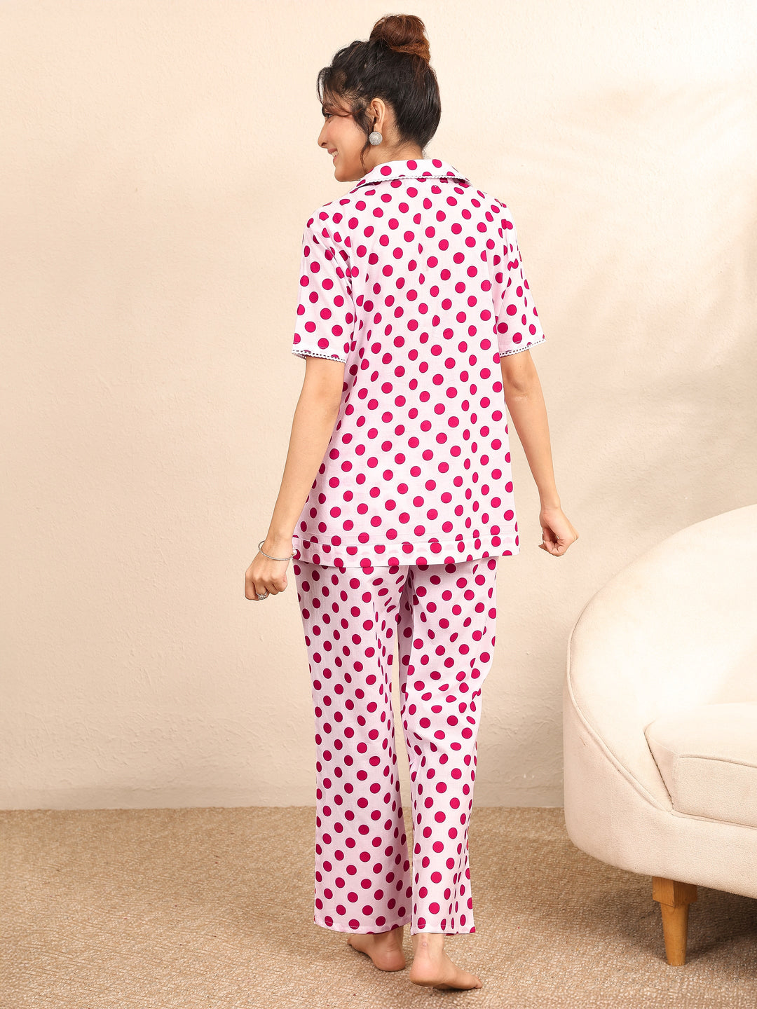 Off White Printed Cotton Night Suit