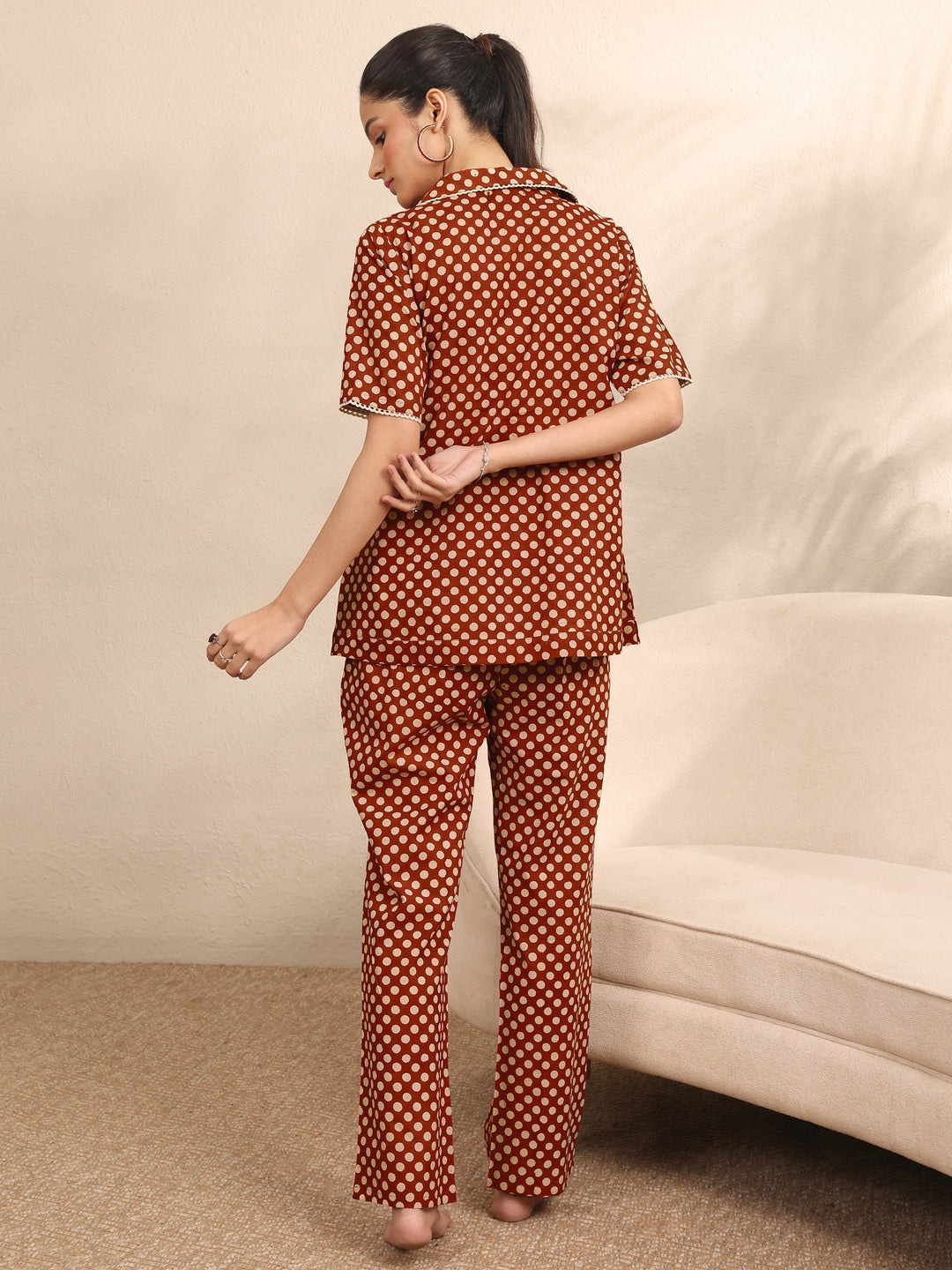 Rust Printed Cotton Night Suit
