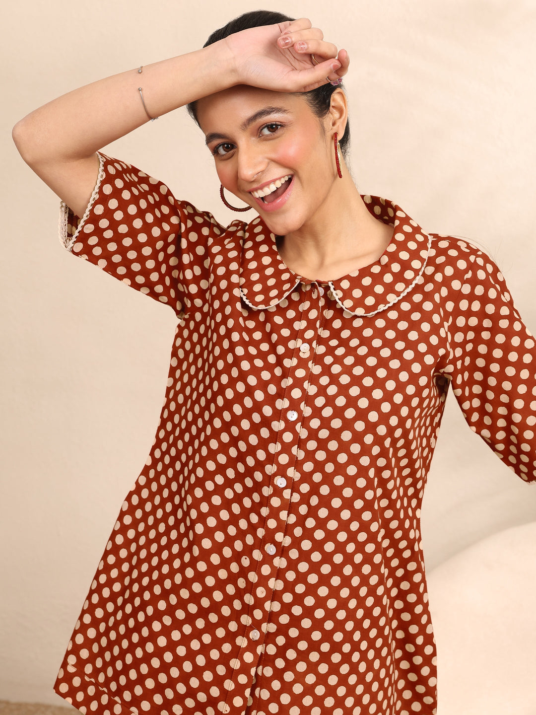Rust Printed Cotton Night Suit