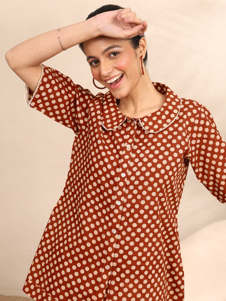 Rust Printed Cotton Night Suit