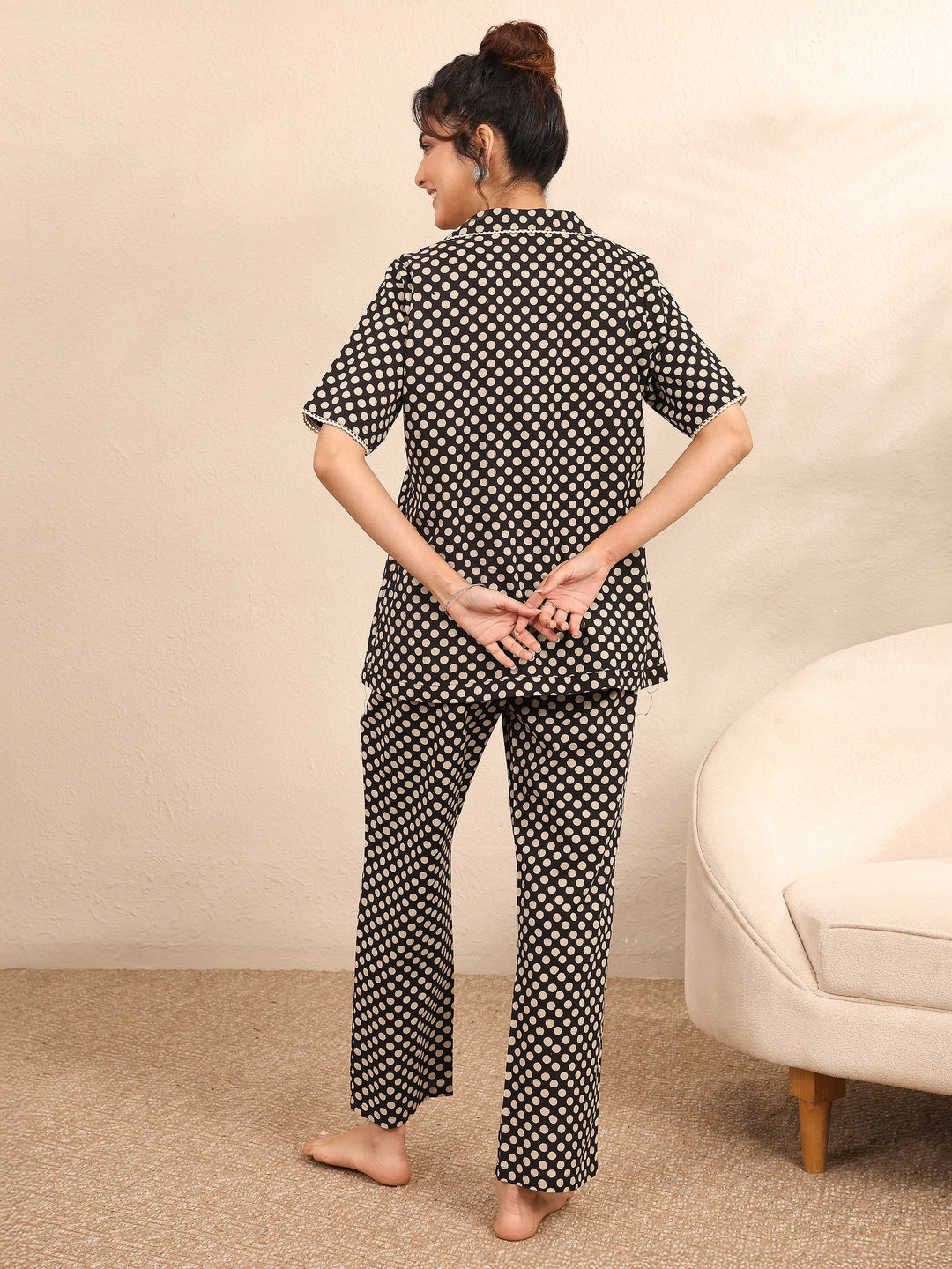 Black Printed Cotton Night Suit