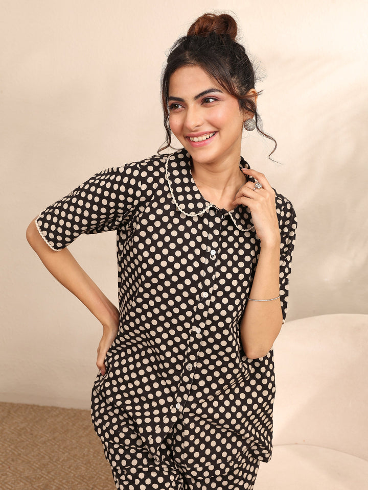 Black Printed Cotton Night Suit