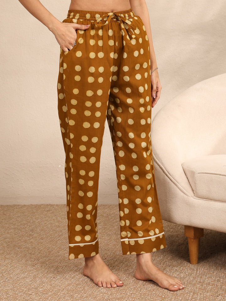 Mustard Printed Cotton Night Suit