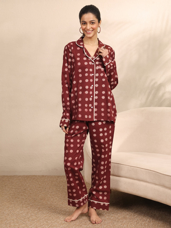 Rust Printed Cotton Night Suit