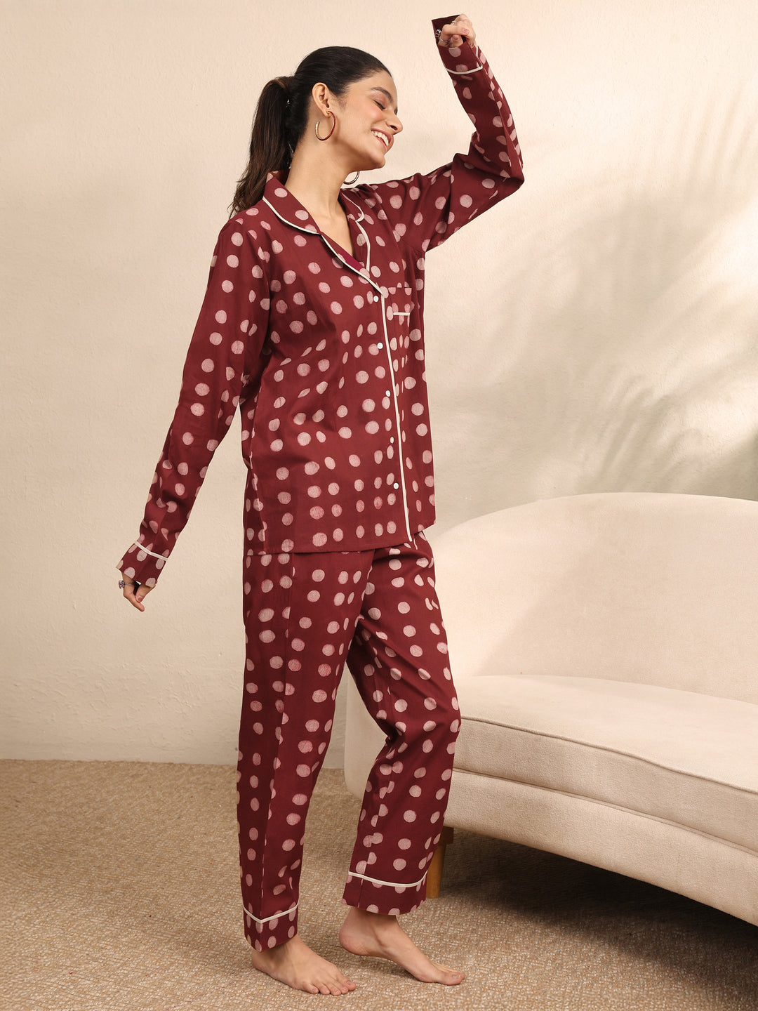 Rust Printed Cotton Night Suit