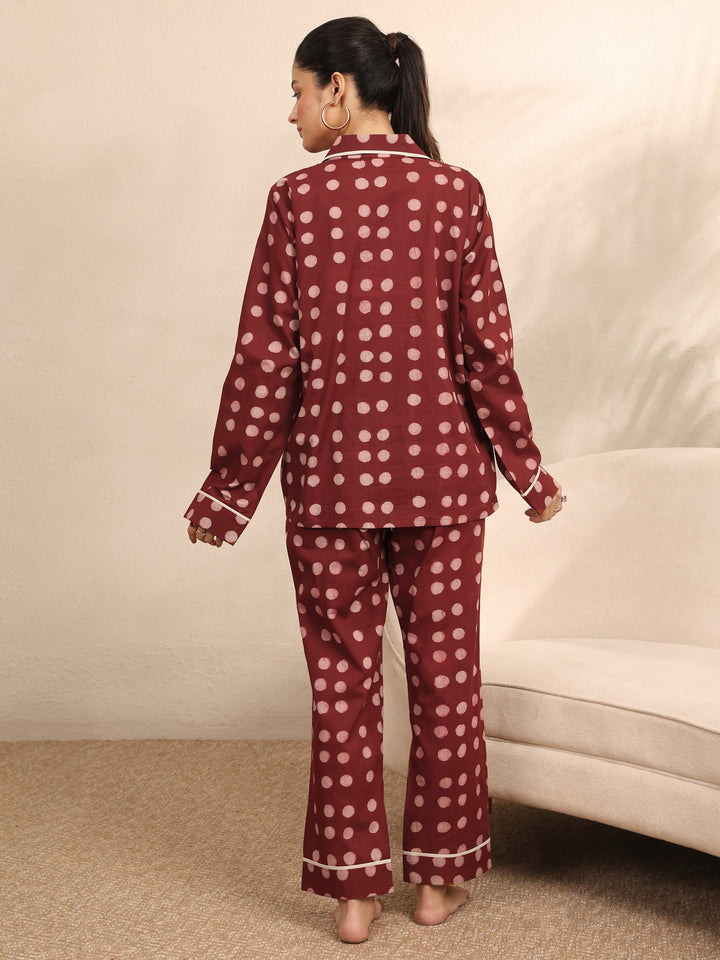 Rust Printed Cotton Night Suit