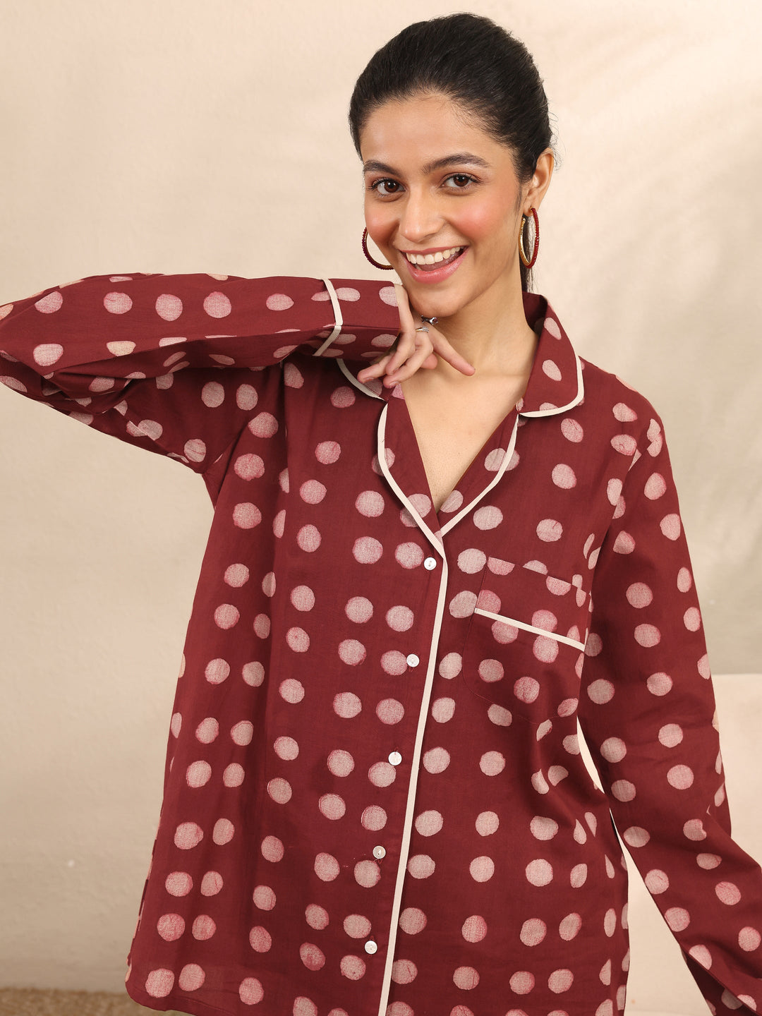Rust Printed Cotton Night Suit