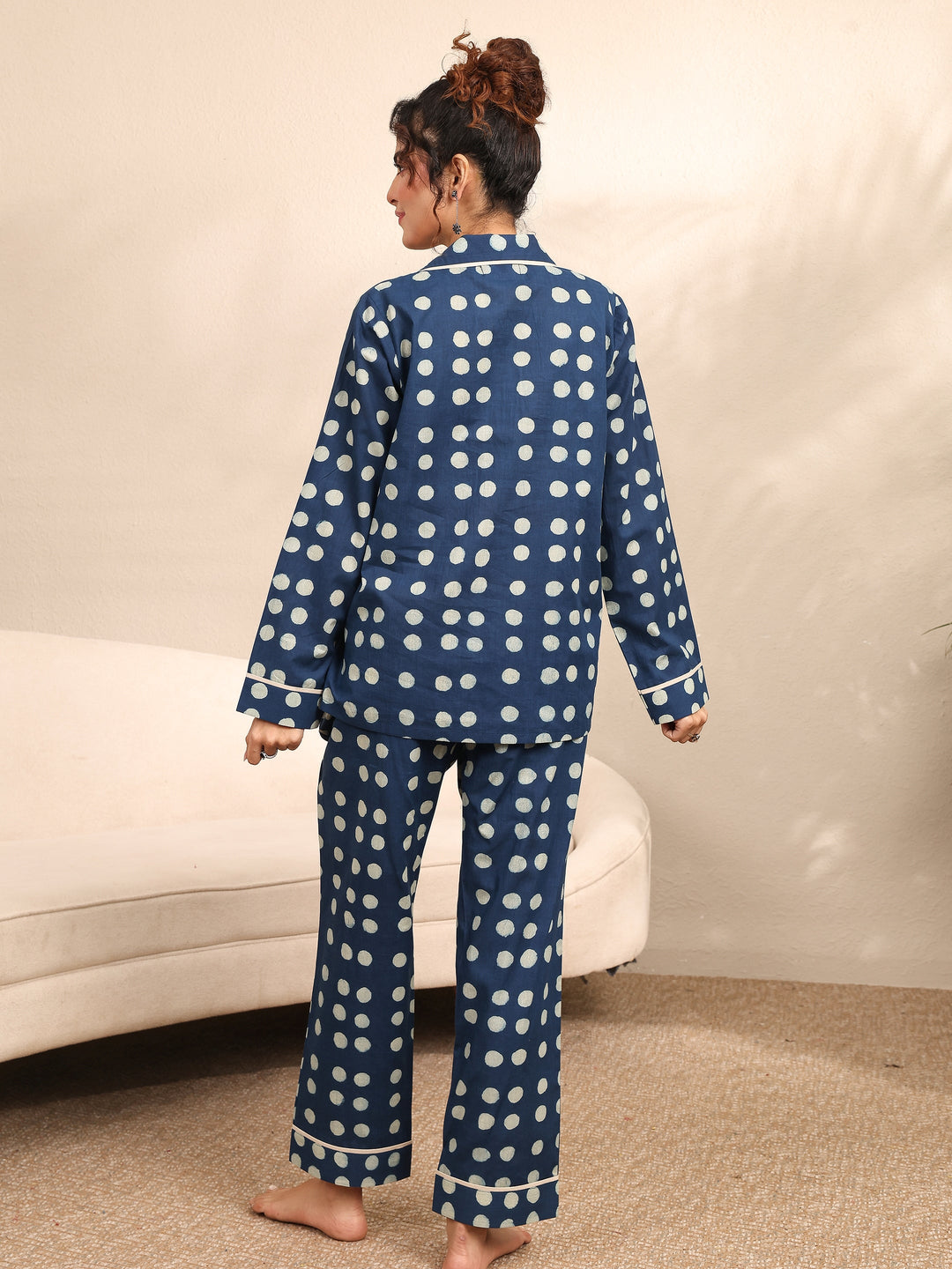Blue Printed Cotton Night Suit