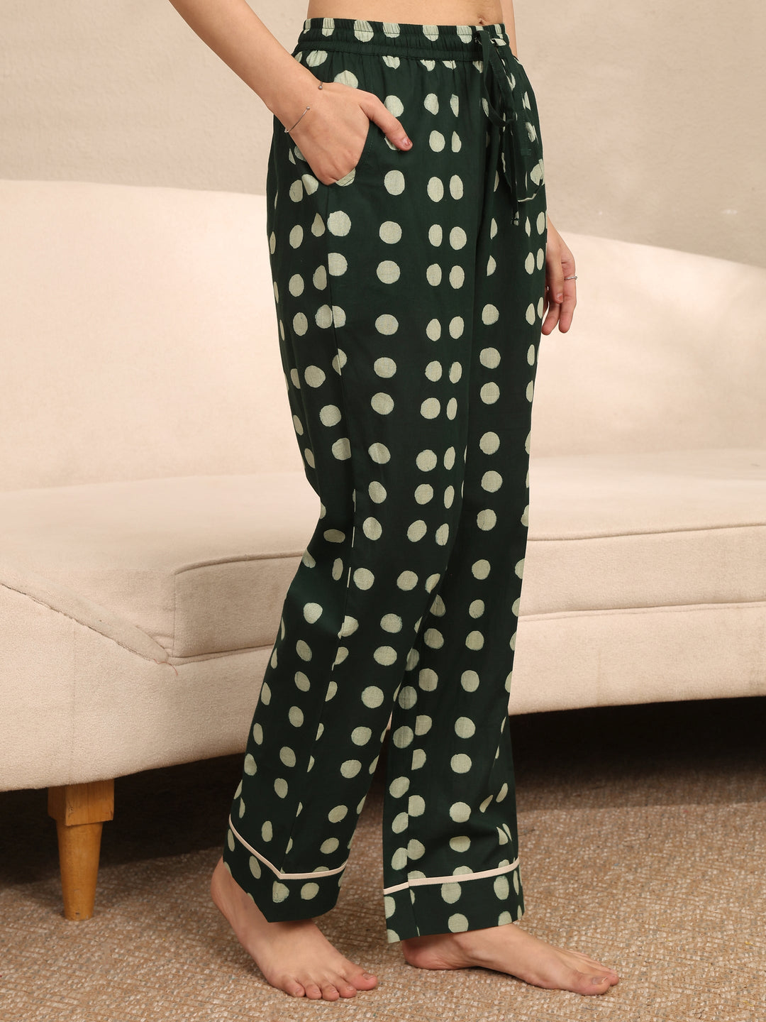 Green Printed Cotton Night Suit
