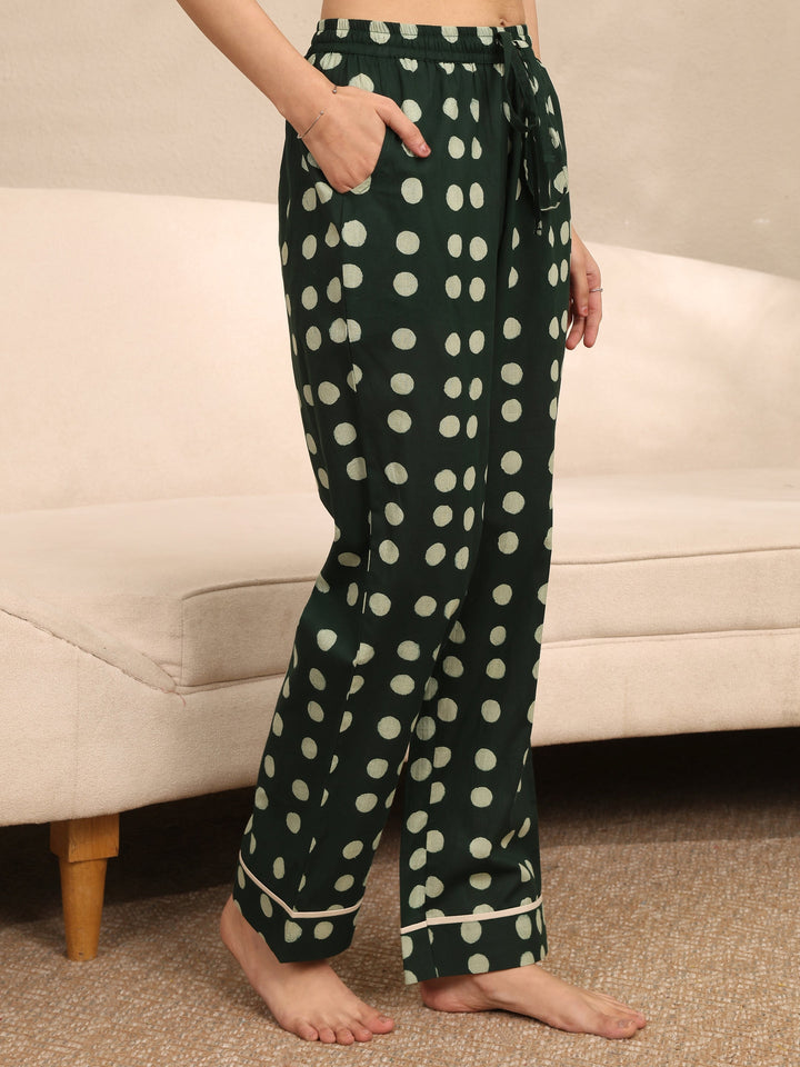 Green Printed Cotton Night Suit