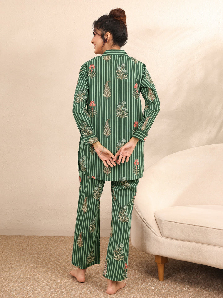 Green Printed Cotton Night Suit