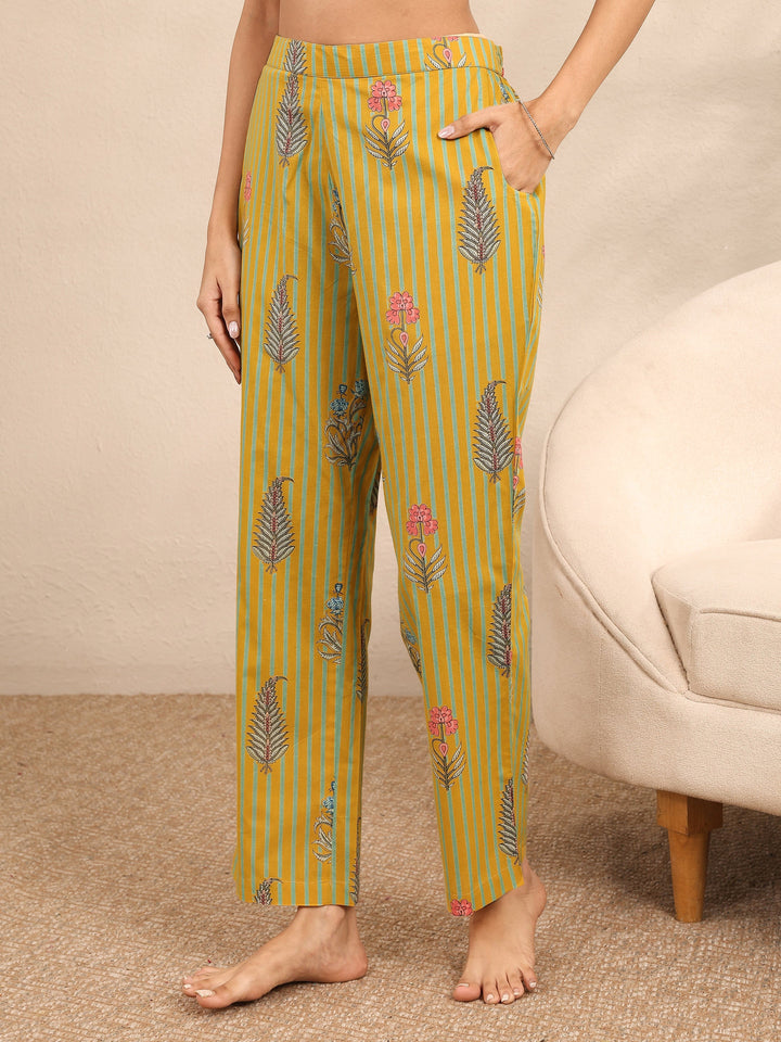 Mustard Printed Cotton Night Suit