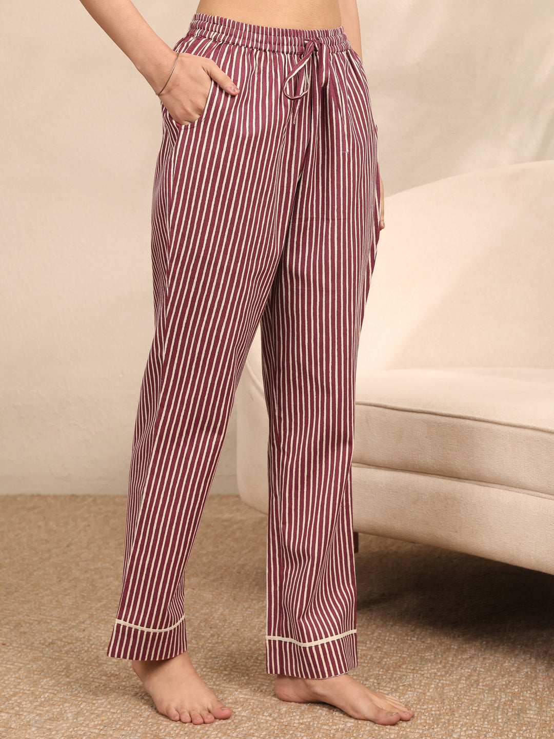 Maroon Printed Cotton Night Suit