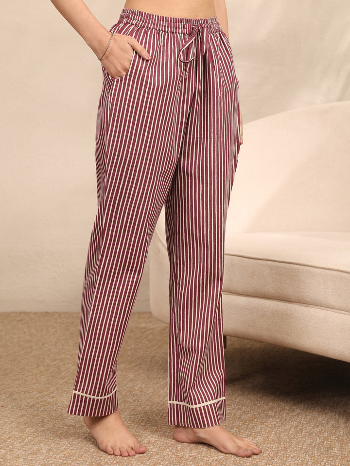 Maroon Printed Cotton Night Suit