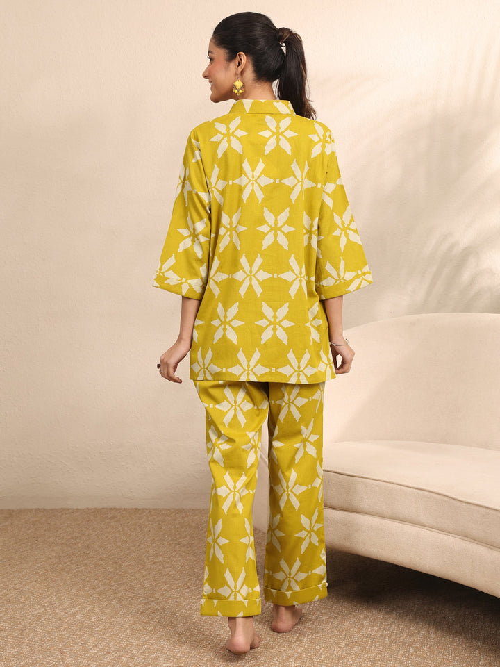 Mustard Printed Cotton Night Suit