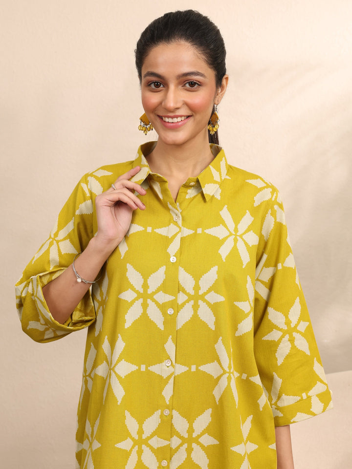 Mustard Printed Cotton Night Suit