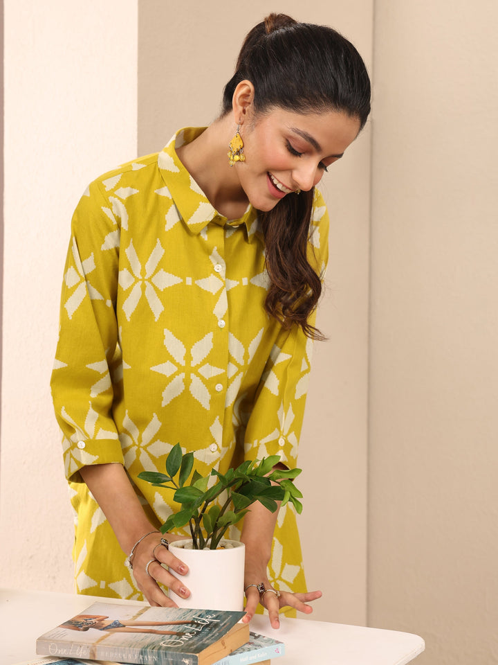 Mustard Printed Cotton Night Suit